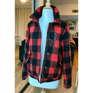 Scotch & Soda black and red buffalo plaid jacket with removable teddy collar